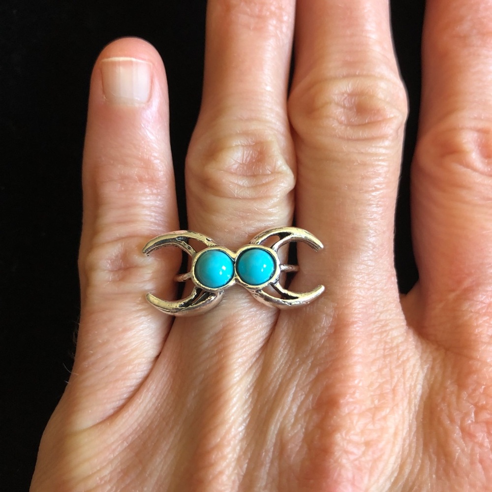 Silver and Blue Stone Crescent Ring